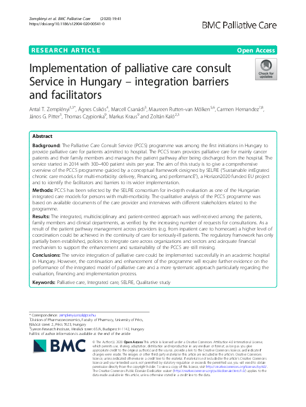 (PDF) Implementation of palliative care consult Service in Hungary ...
