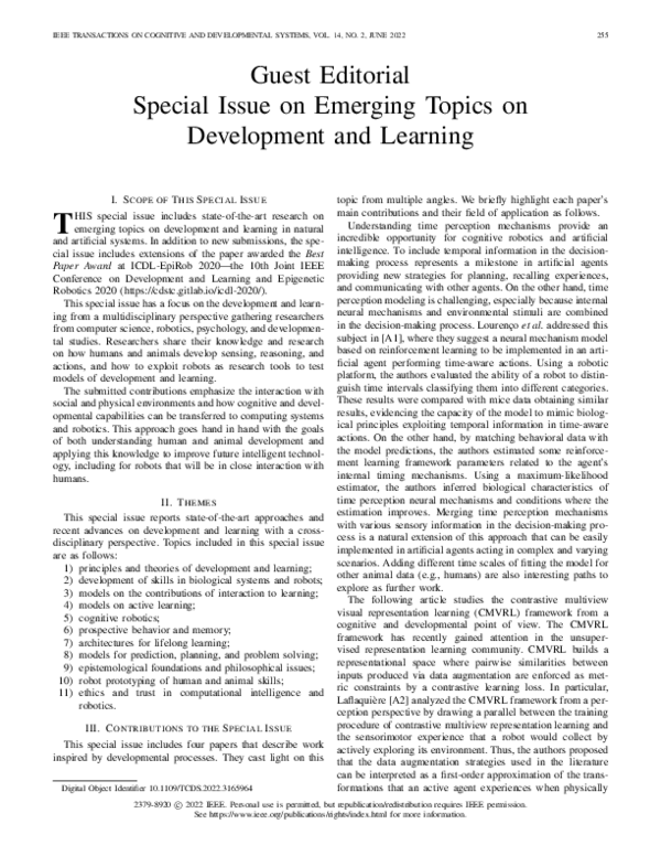 (PDF) Special Issue on Emerging Topics on Development and Learning