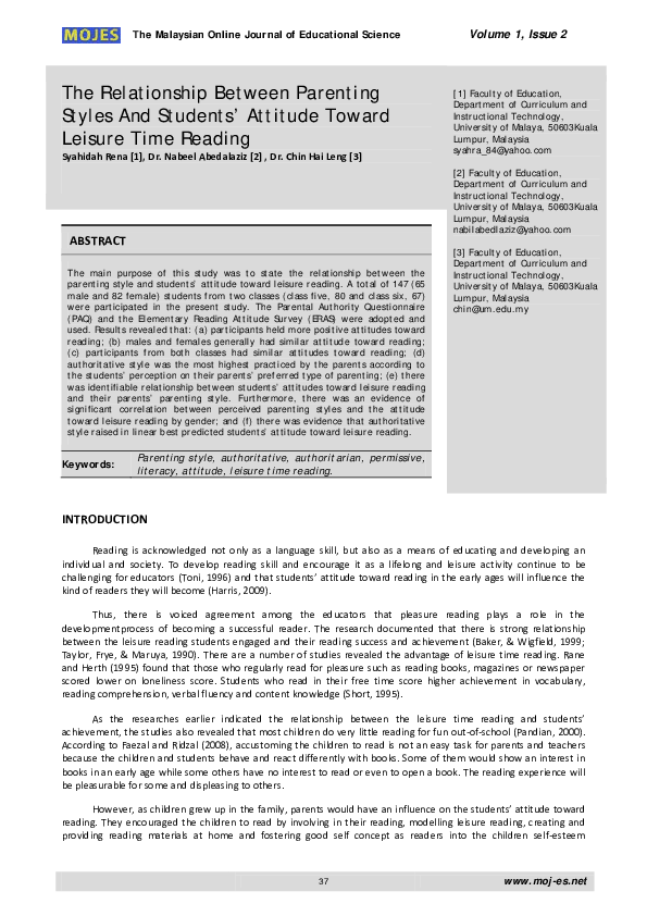 (PDF) The Relationship between Parenting Styles and Students' Attitude ...