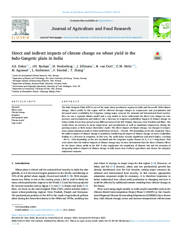 (PDF) Direct and indirect impacts of climate change on wheat yield in ...
