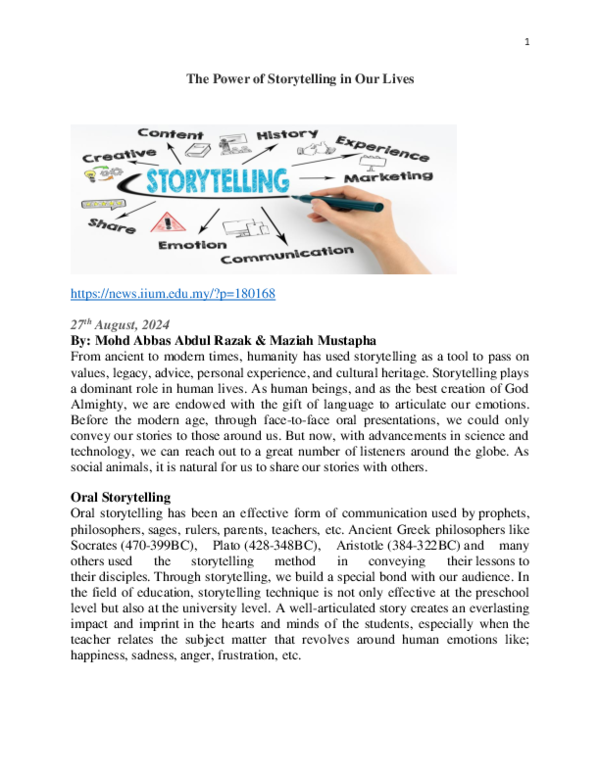 (PDF) The Power of Storytelling in Our Lives
