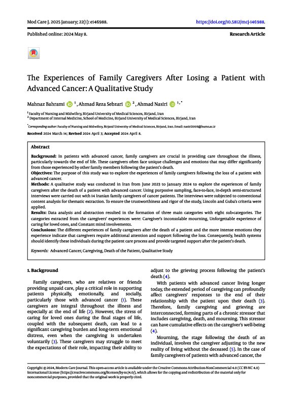 (PDF) The Experiences of Family Caregivers After Losing a Patient with ...