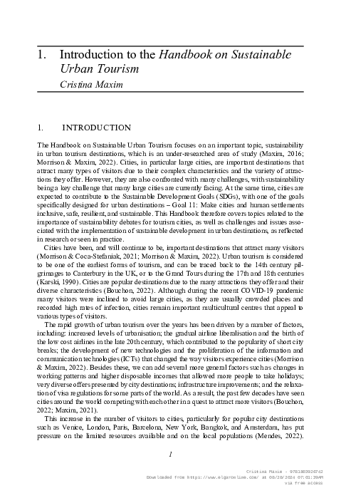 (PDF) Introduction to the Handbook on Sustainable Urban Tourism