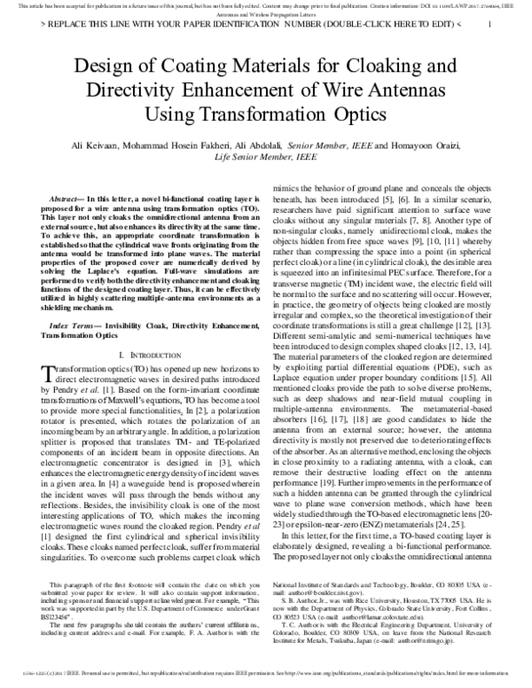 (PDF) Design of Coating Materials for Cloaking and Directivity ...