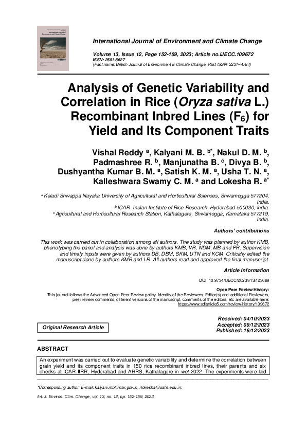 (PDF) Analysis of Genetic Variability and Correlation in Rice (Oryza ...