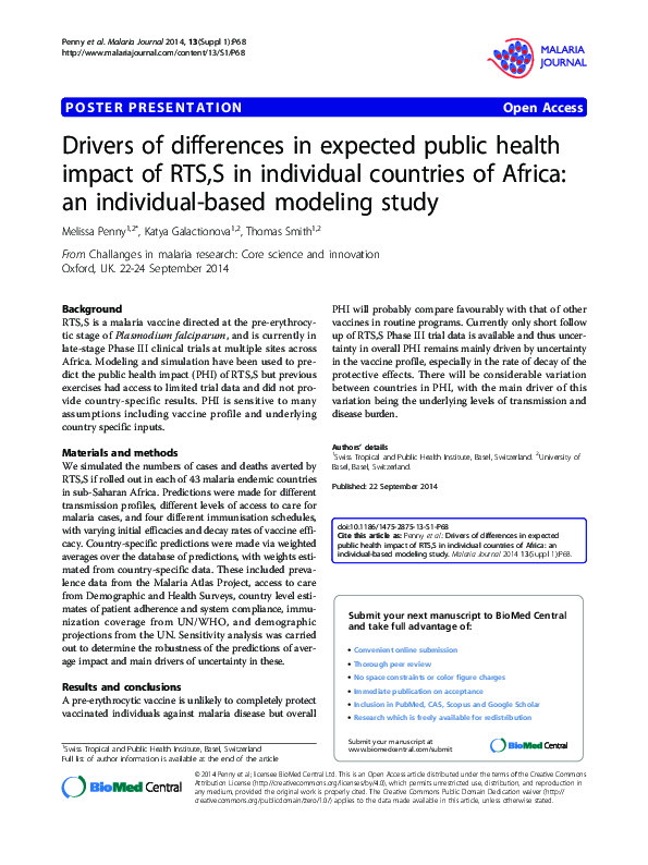 (PDF) Drivers of differences in expected public health impact of RTS,S ...