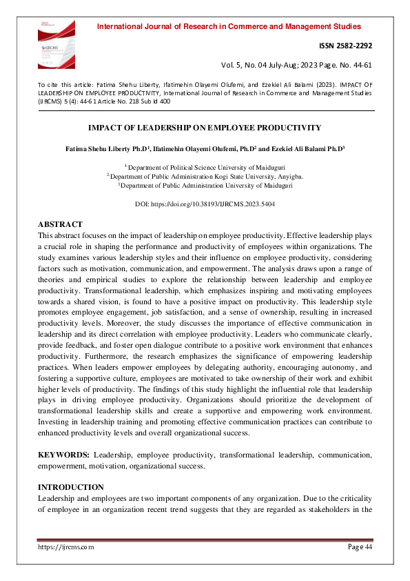 (PDF) Impact of Leadership on Employee Productivit
