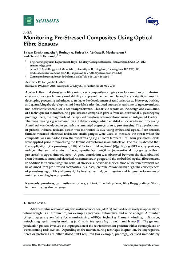 (PDF) Monitoring Pre-Stressed Composites Using Optical Fibre Sensors