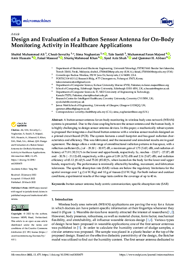 (PDF) Design and Evaluation of a Button Sensor Antenna for On-Body ...