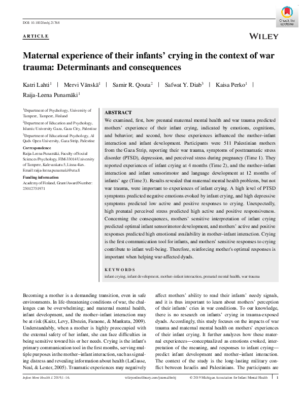 (PDF) Maternal experience of their infants’ crying in the context of ...