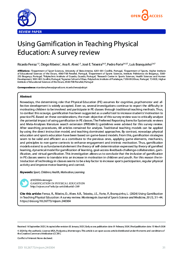 (PDF) Using Gamification in Teaching Physical Education: A survey review