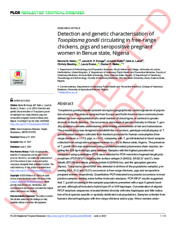 (PDF) Detection and genetic characterisation of Toxoplasma gondii ...