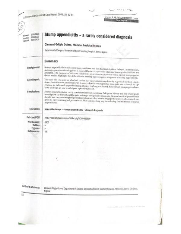 (PDF) Stump Apendicitis- A Rarely Considered Diagnosis