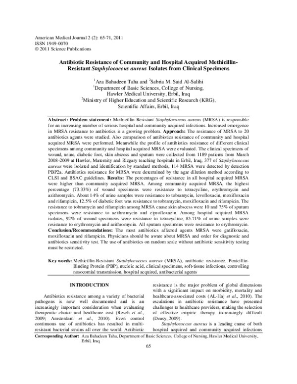 (PDF) Antibiotic Resistance of Community and Hospital Acquired ...