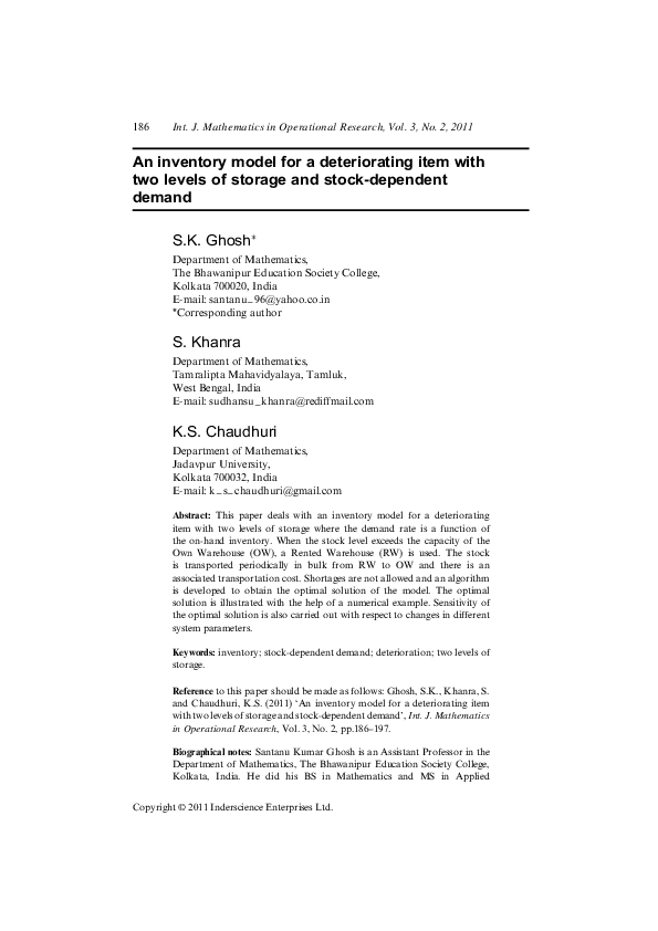 (PDF) An inventory model for a deteriorating item with two levels of ...