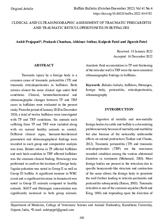 (PDF) Clinical and ultrasonographic assessment of traumatic ...