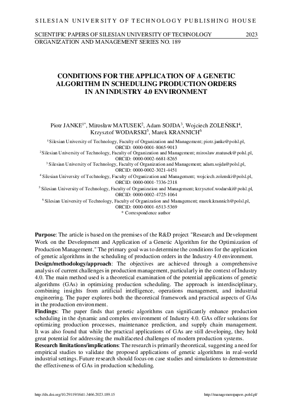 (PDF) Conditions for the Application of a Genetic Algorithm in ...