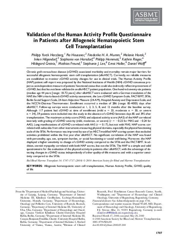 (PDF) Validation of the Human Activity Profile Questionnaire in ...