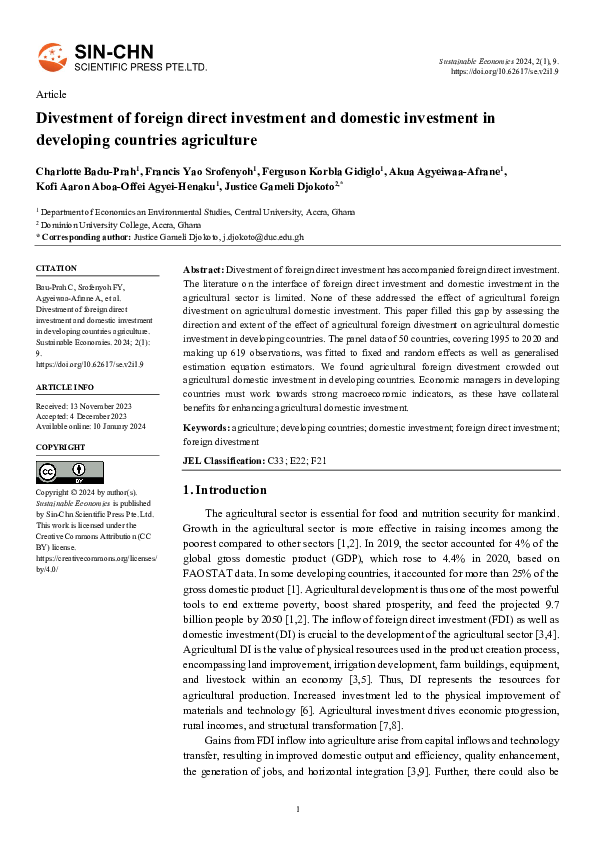 (PDF) Divestment of foreign direct investment and domestic investment ...