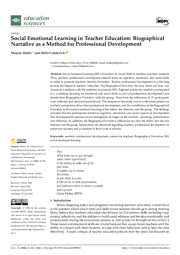 (PDF) Social Emotional Learning in Teacher Education: Biographical ...