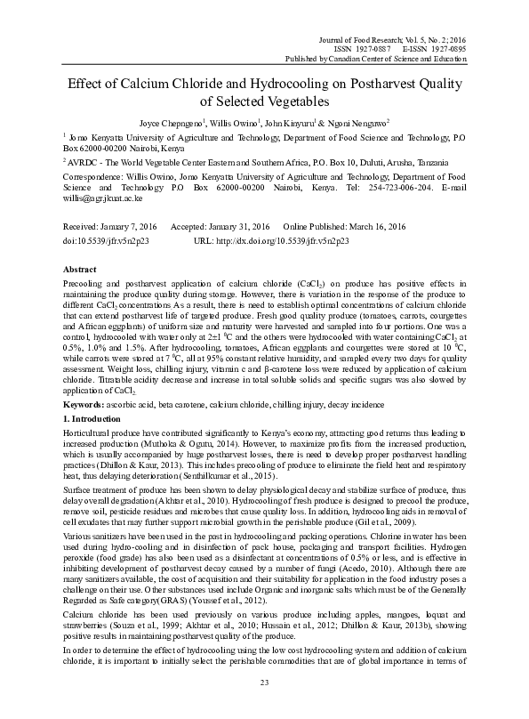 (PDF) Effect of Calcium Chloride and Hydrocooling on Postharvest ...