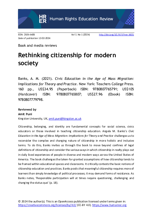 (PDF) Rethinking citizenship for modern society