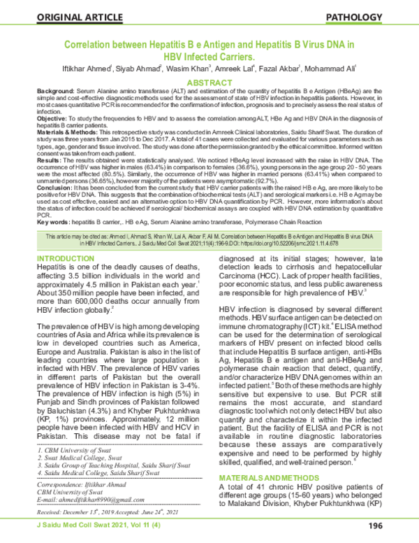 (PDF) Correlation between Hepatitis B e Antigen and Hepatitis B Virus ...