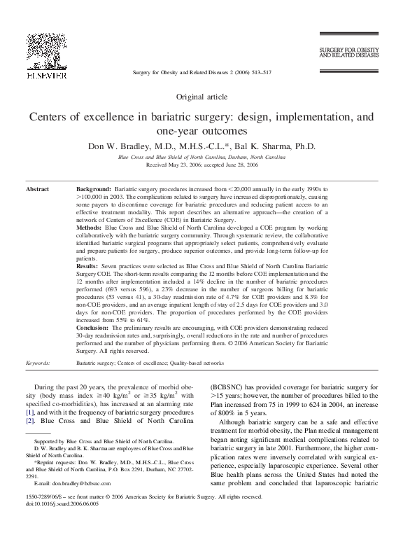 (PDF) Centers of excellence in bariatric surgery: design ...