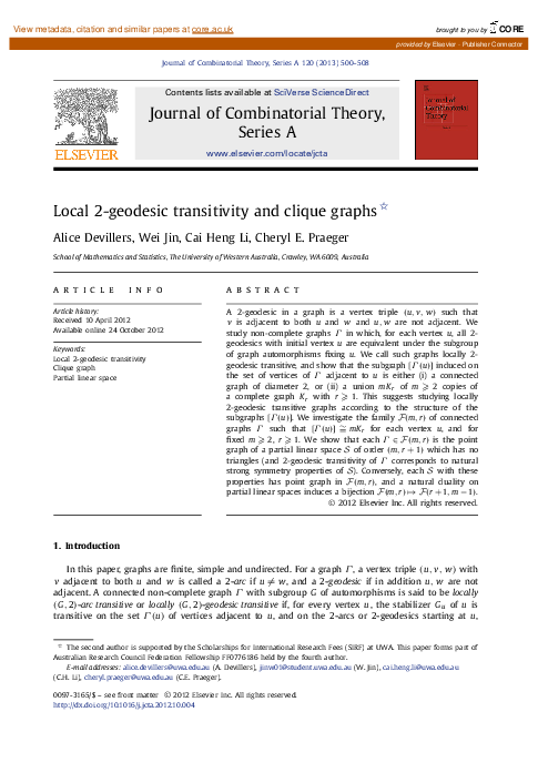 (PDF) Local 2-geodesic transitivity and clique graphs