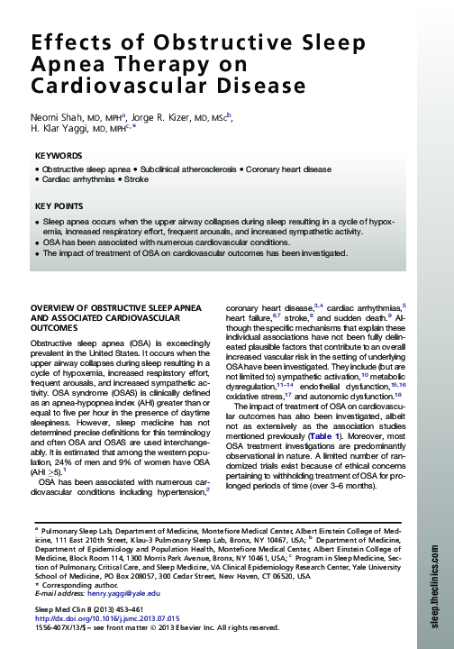 (PDF) Effects of Obstructive Sleep Apnea Therapy on Cardiovascular Disease