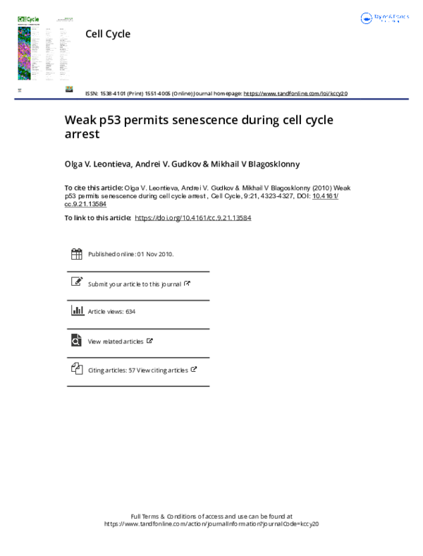 (PDF) Weak p53 permits senescence during cell cycle arrest