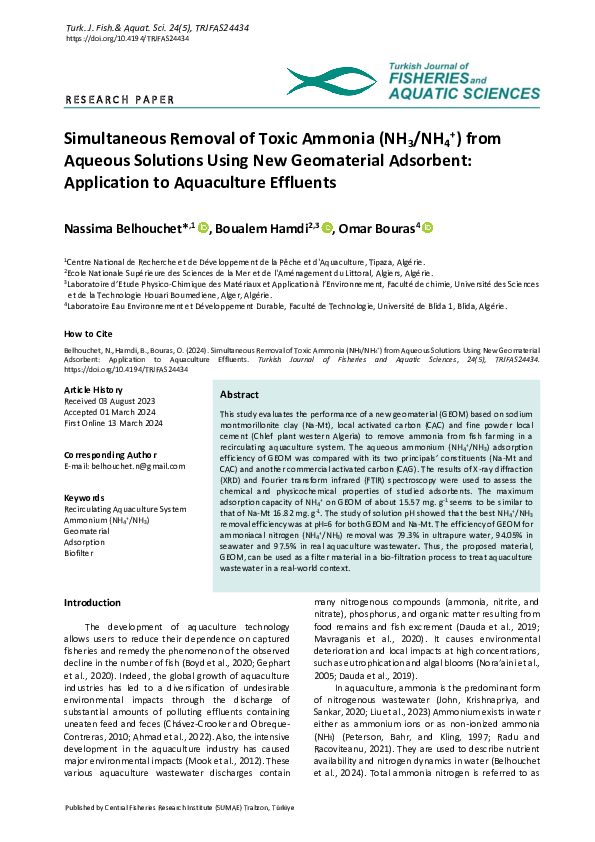 (PDF) Simultaneous Removal of Toxic Ammonia (NH3/NH4 +) from Aqueous ...
