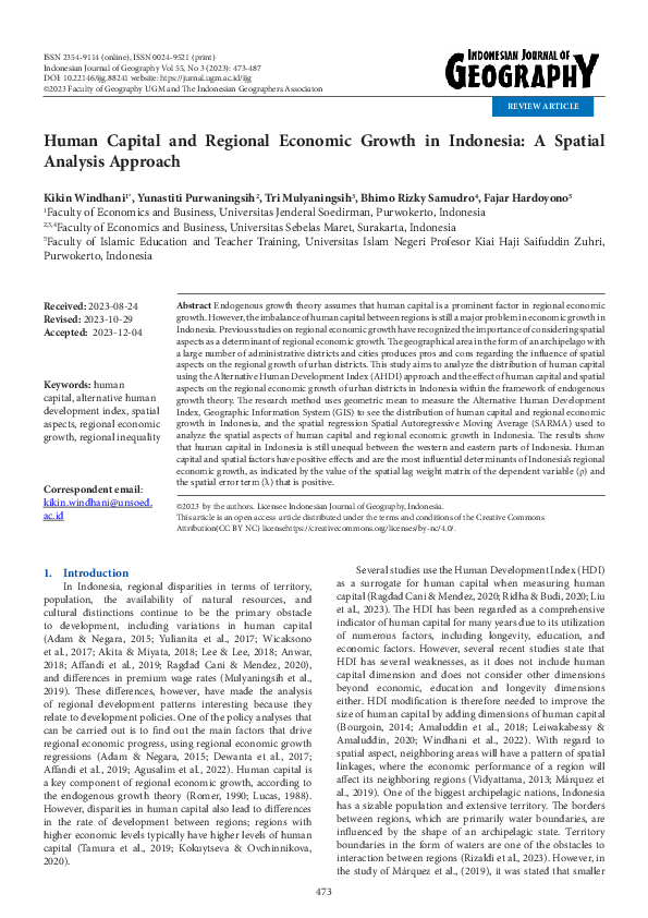 (PDF) Human Capital and Regional Economic Growth in Indonesia: A ...