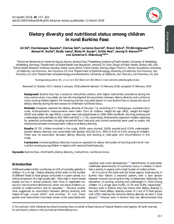 (PDF) Dietary diversity and nutritional status among children in rural ...