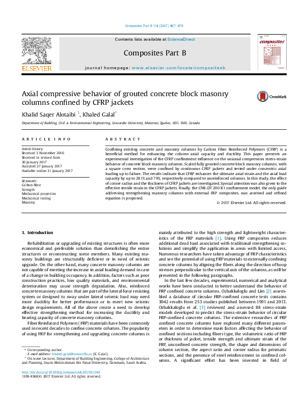 (PDF) Axial compressive behavior of grouted concrete block masonry ...