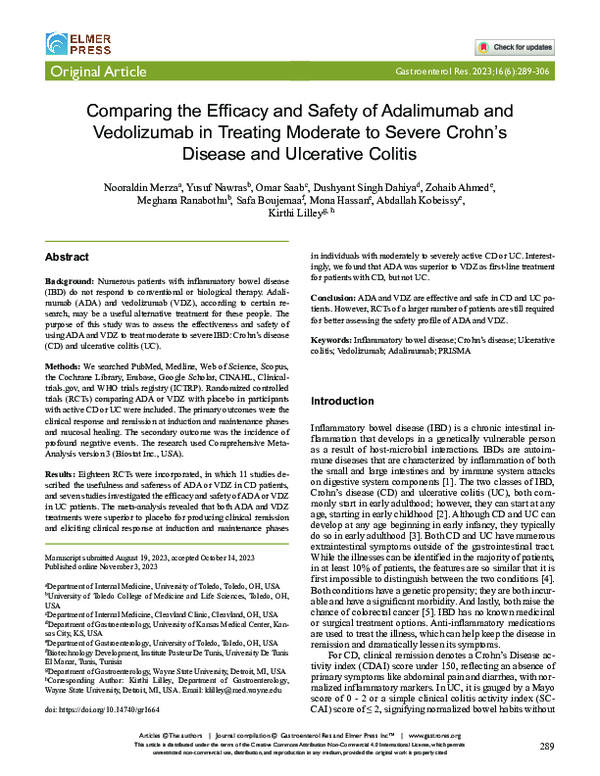 (PDF) Comparing the Efficacy and Safety of Adalimumab and Vedolizumab ...