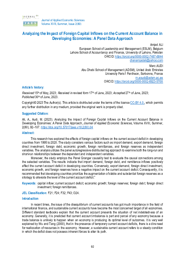 (PDF) Analyzing the Impact of Foreign Capital Inflows on the Current ...