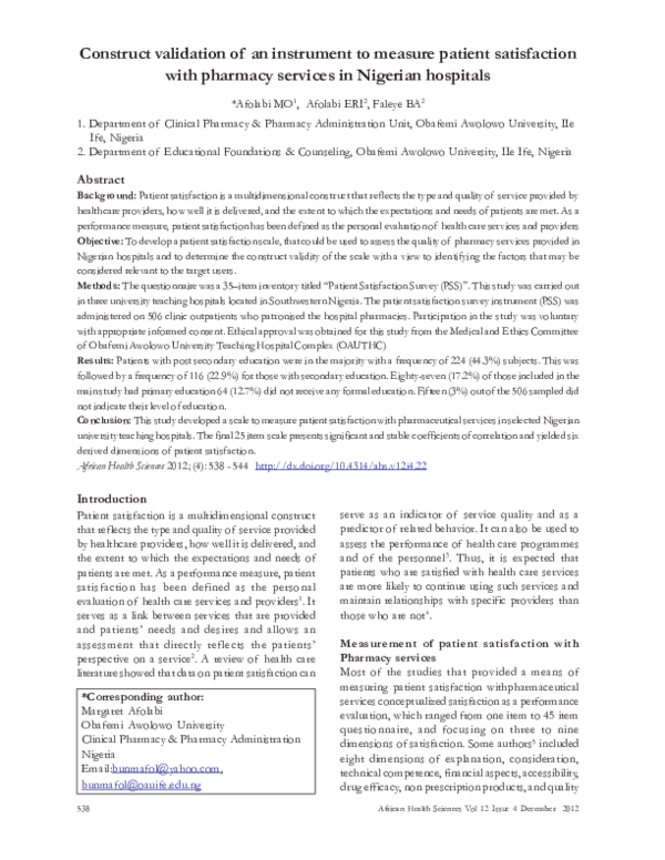 (PDF) Construct validation of an instrument to measure patient ...