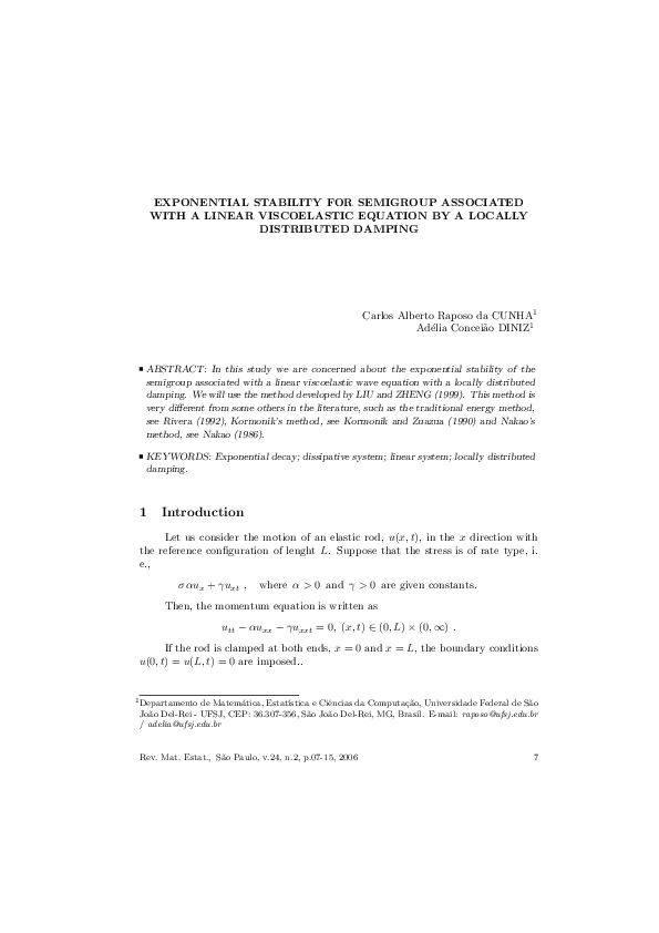 (PDF) Exponential Stability for Semigroup Associated with a Linear ...