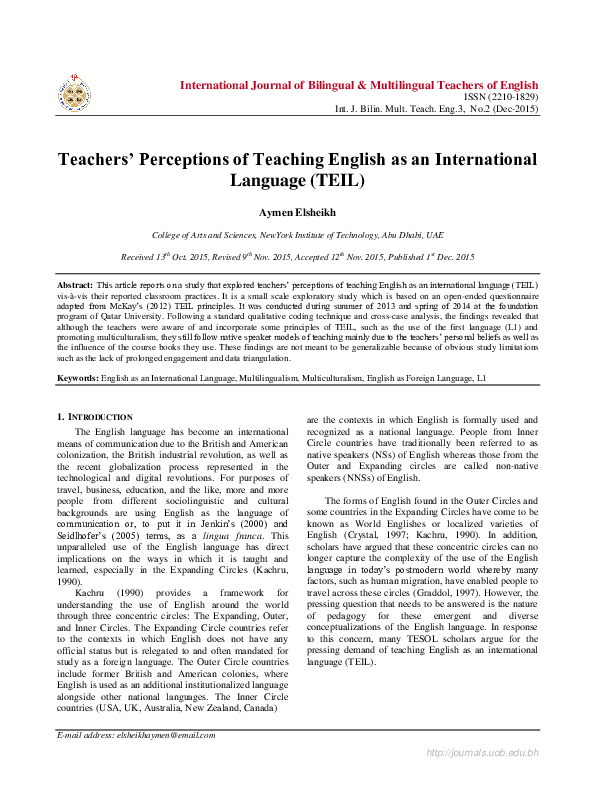 (PDF) Teachers’ Perceptions of Teaching English as an International ...