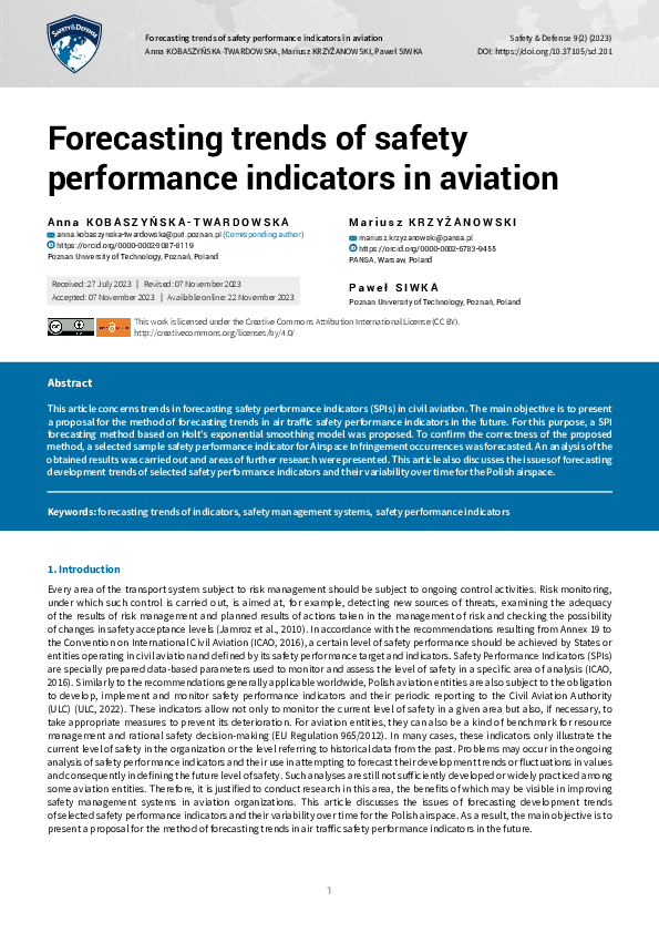 (PDF) Forecasting Trends of Safety Performance Indicators in Aviation