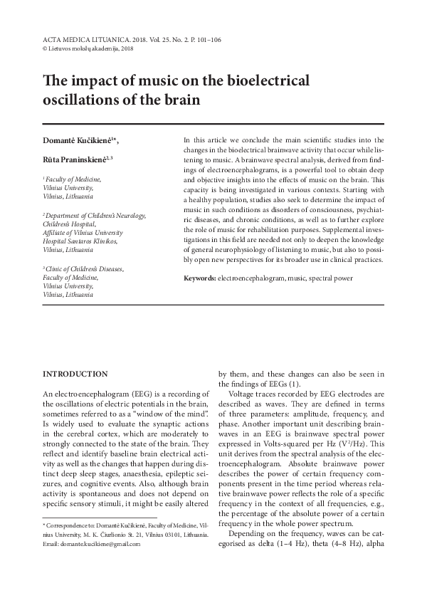 (PDF) The impact of music on the bioelectrical oscillations of the brain