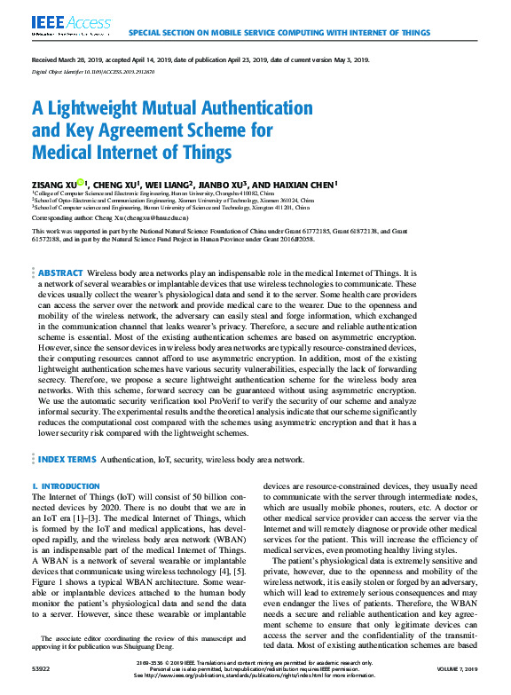 (PDF) A Lightweight Mutual Authentication and Key Agreement Scheme for ...