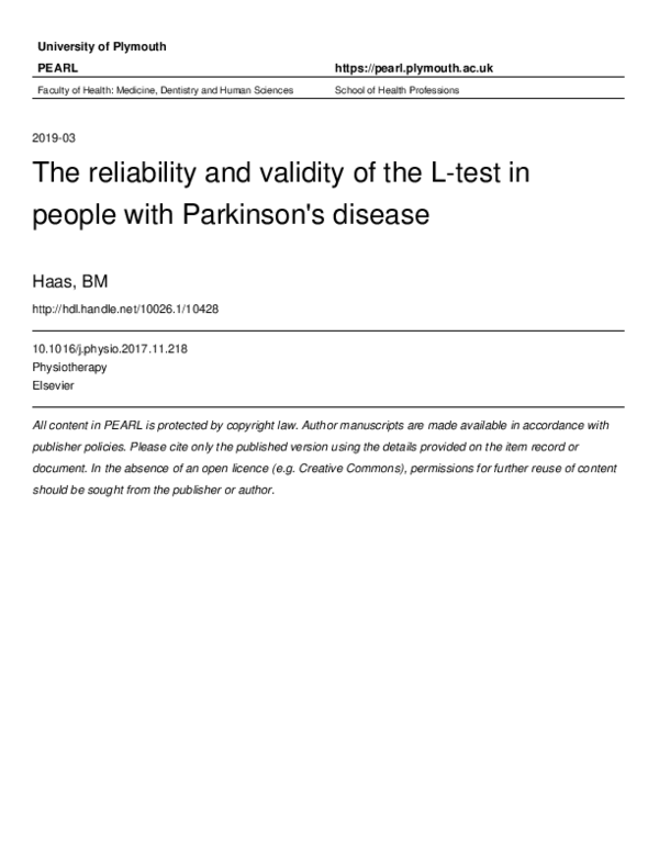 (PDF) The reliability and validity of the L-test in people with ...