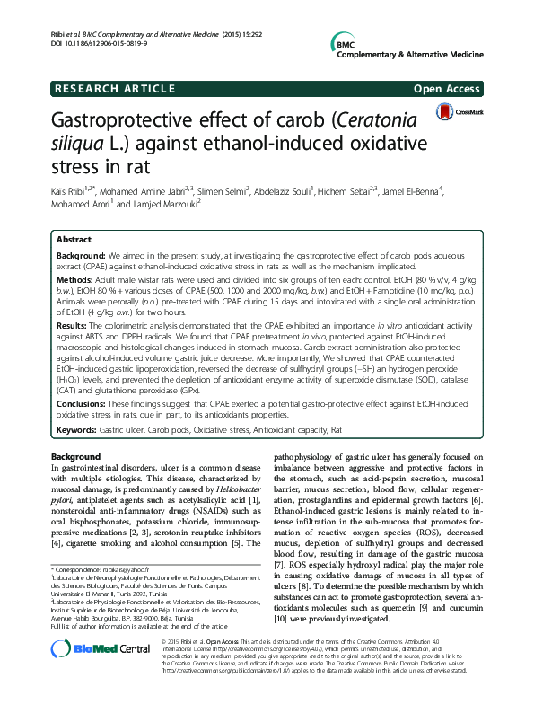 (PDF) Gastroprotective effect of carob (Ceratonia siliqua L.) against ...