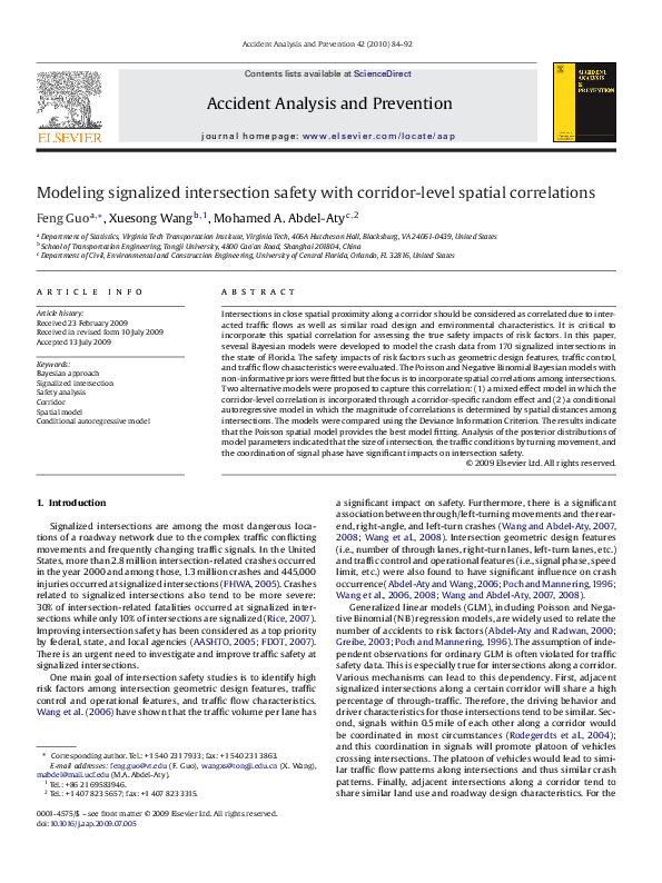 (PDF) Modeling signalized intersection safety with corridor-level ...