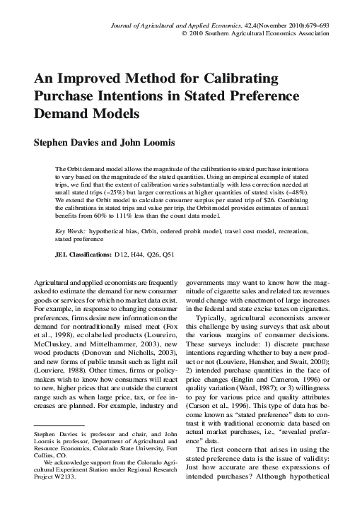 (PDF) An Improved Method for Calibrating Purchase Intentions in Stated ...