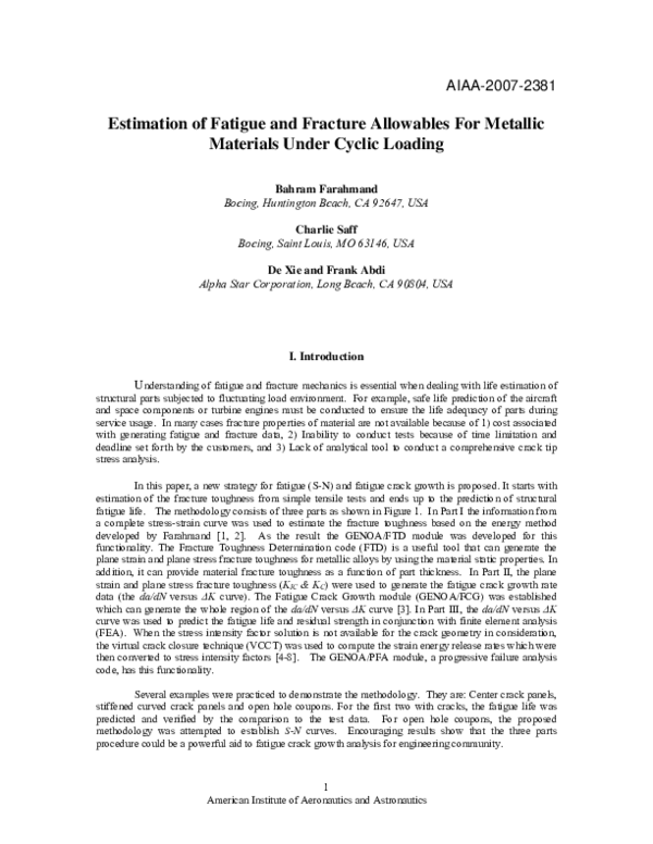 (PDF) Estimation of Fatigue and Fracture Allowables For Metallic ...
