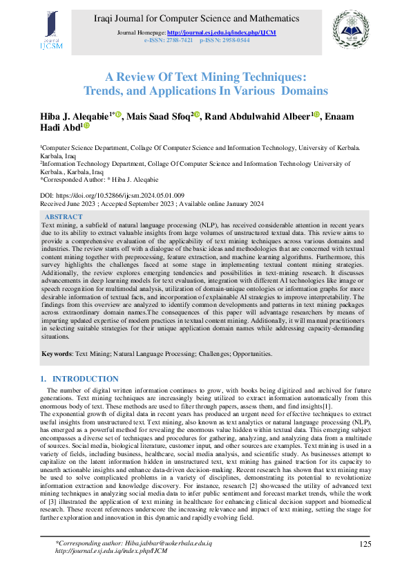 (PDF) Text Mining Techniques: Trends and Applications