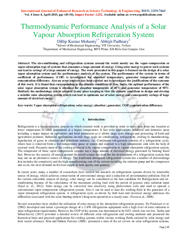 (PDF) Thermodynamic Performance Analysis of a Solar Vapour Absorption ...